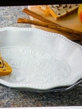 NIB. Essential Home White Ceramic Serving Tray with Rack.